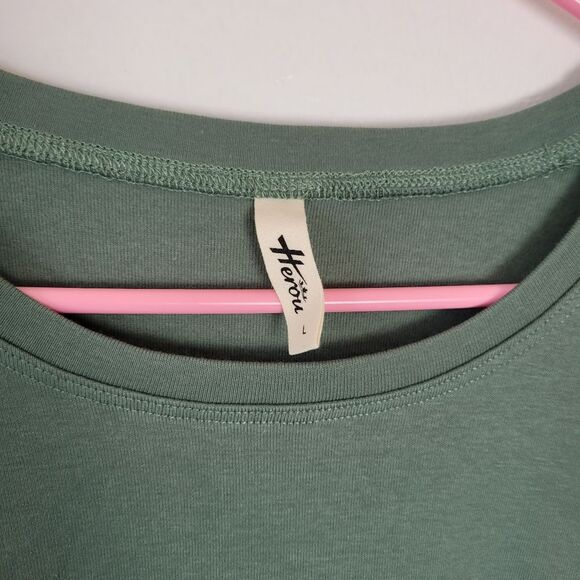 Herou Sage Green Slub Tee Tunic Round Hem Soft Casual Lounge Basic Neutral L - Picture 6 of 7